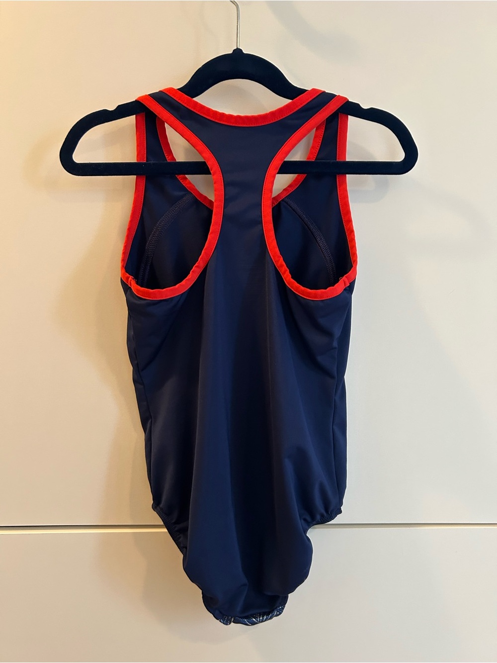 Danskin Navy Dance Leotard with Red Trim and Sparkle detail - Size M (7/8) - Picture 5 of 8